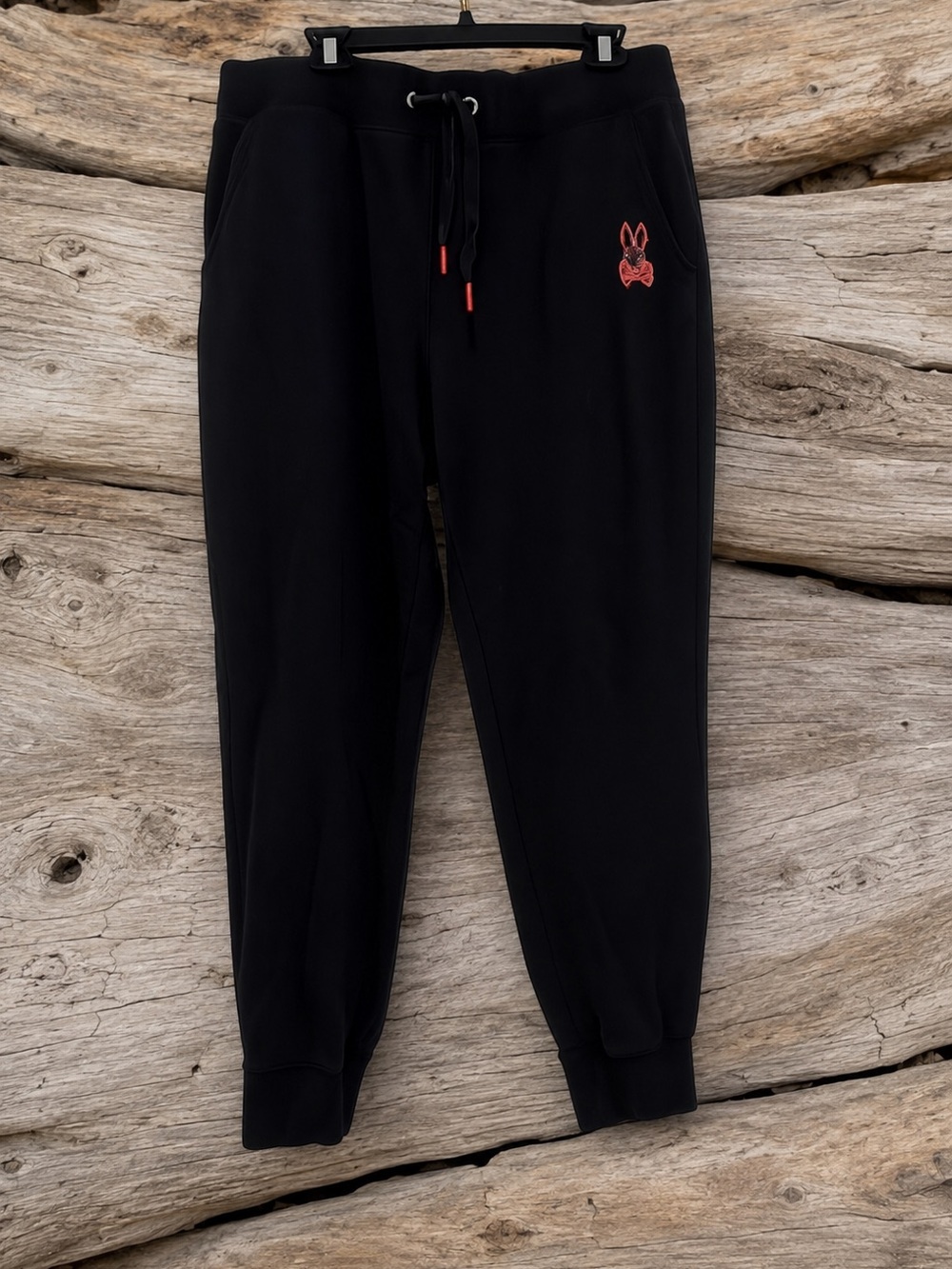 Psycho Bunny Men’s XL Black Jogger Sweatpants Embroidered Bunny Logo Zip Pocket